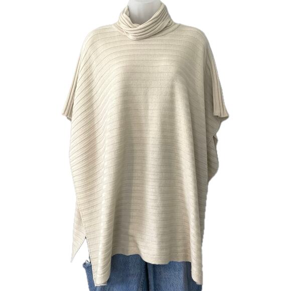 BCBGMaxAzria Cream Turtleneck Poncho Sweater, Women's OS, Lagenlook Minimalist - Picture 1 of 8